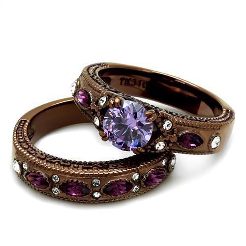 TK2746 - Stainless Steel Ring IP Coffee light Women AAA Grade CZ Amethyst