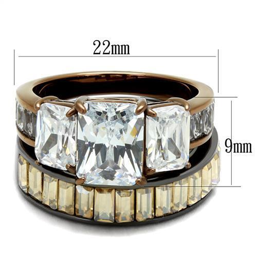 TK2747 - Stainless Steel Ring IP Light Black & IP Light coffee Women AAA Grade CZ Clear