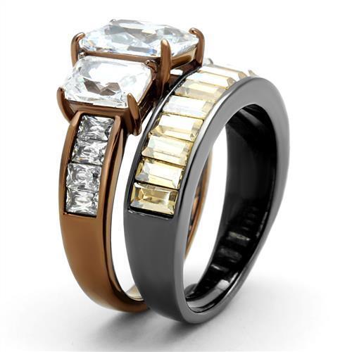 TK2747 - Stainless Steel Ring IP Light Black & IP Light coffee Women AAA Grade CZ Clear