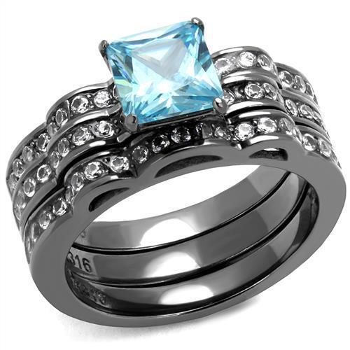 TK2748 - Stainless Steel Ring IP Light Black  (IP Gun) Women AAA Grade CZ Sea Blue