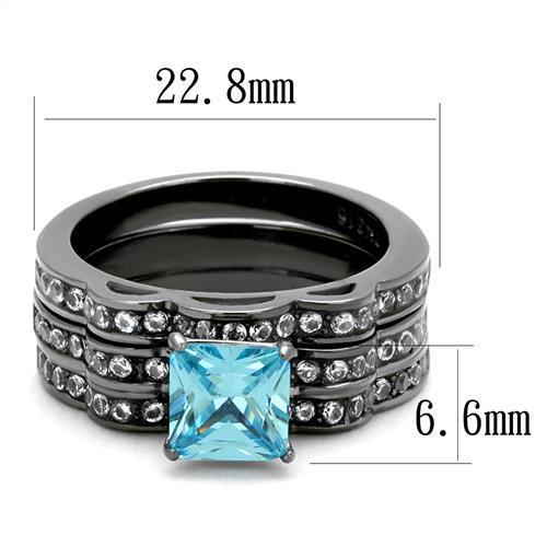 TK2748 - Stainless Steel Ring IP Light Black  (IP Gun) Women AAA Grade CZ Sea Blue