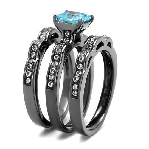 TK2748 - Stainless Steel Ring IP Light Black  (IP Gun) Women AAA Grade CZ Sea Blue