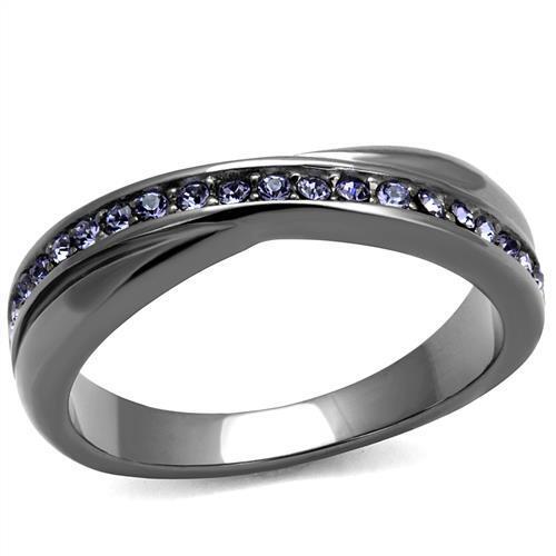 TK2750 - Stainless Steel Ring IP Light Black  (IP Gun) Women Top Grade Crystal Tanzanite