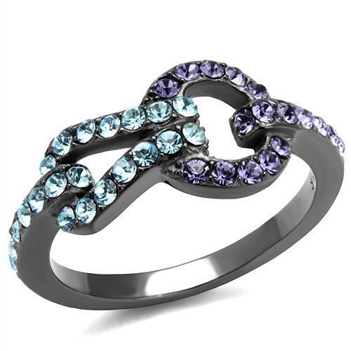 TK2752 - Stainless Steel Ring IP Light Black  (IP Gun) Women Top Grade Crystal Tanzanite