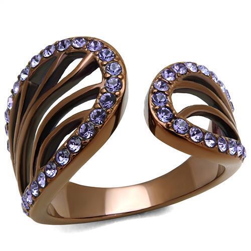 TK2755 - Stainless Steel Ring IP Coffee light Women Top Grade Crystal Tanzanite