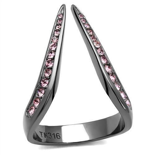 TK2756 - Stainless Steel Ring IP Light Black  (IP Gun) Women Top Grade Crystal Light Amethyst