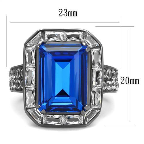 TK2758 - Stainless Steel Ring IP Light Black  (IP Gun) Women Top Grade Crystal Capri Blue