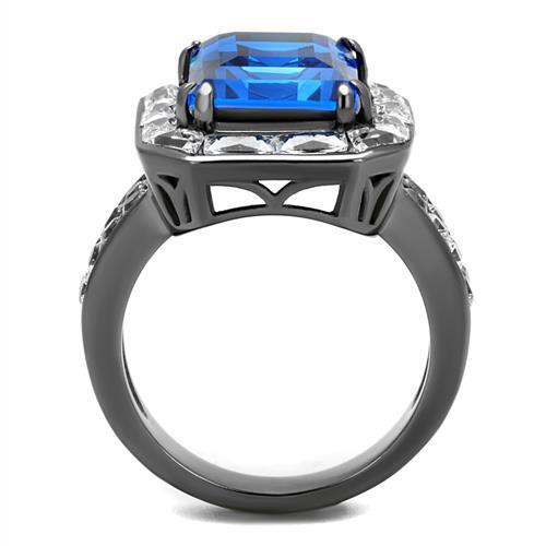 TK2758 - Stainless Steel Ring IP Light Black  (IP Gun) Women Top Grade Crystal Capri Blue