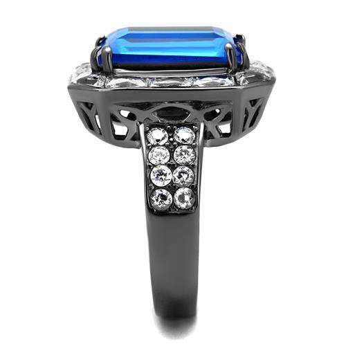 TK2758 - Stainless Steel Ring IP Light Black  (IP Gun) Women Top Grade Crystal Capri Blue