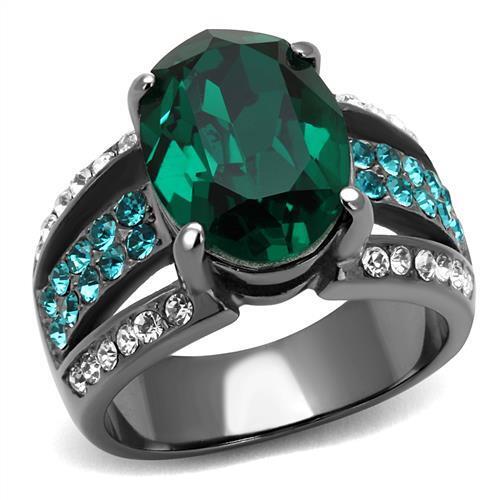 TK2759 - Stainless Steel Ring IP Light Black  (IP Gun) Women Top Grade Crystal Emerald