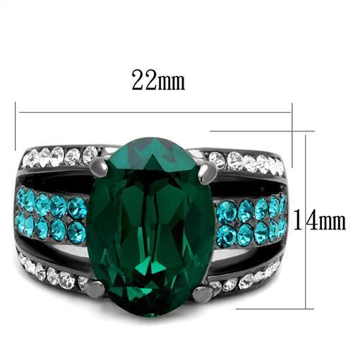 TK2759 - Stainless Steel Ring IP Light Black  (IP Gun) Women Top Grade Crystal Emerald