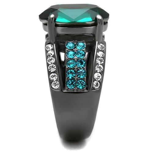 TK2759 - Stainless Steel Ring IP Light Black  (IP Gun) Women Top Grade Crystal Emerald