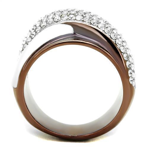 TK2765 - Stainless Steel Ring Two Tone IP Light Brown (IP Light coffee) Women Top Grade Crystal Clear