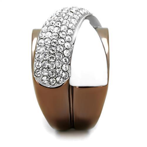 TK2765 - Stainless Steel Ring Two Tone IP Light Brown (IP Light coffee) Women Top Grade Crystal Clear