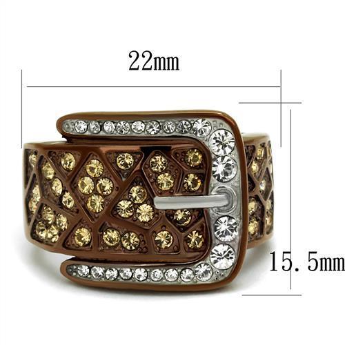 TK2770 - Stainless Steel Ring Two Tone IP Light Brown (IP Light coffee) Women Top Grade Crystal Citrine Yellow