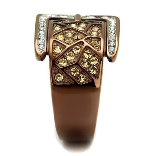 TK2770 - Stainless Steel Ring Two Tone IP Light Brown (IP Light coffee) Women Top Grade Crystal Citrine Yellow