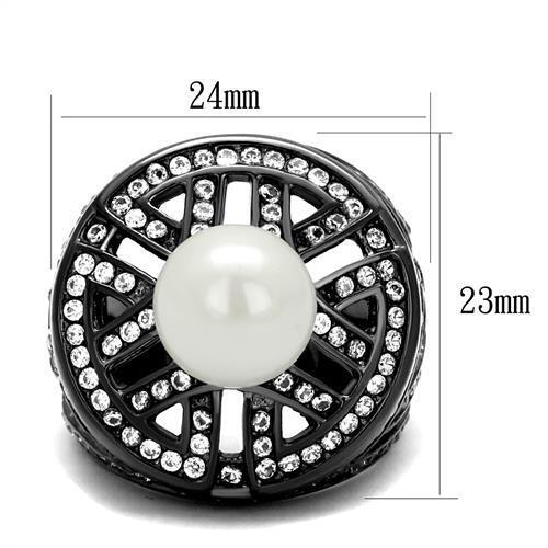 TK2771 - Stainless Steel Ring IP Light Black  (IP Gun) Women Synthetic White