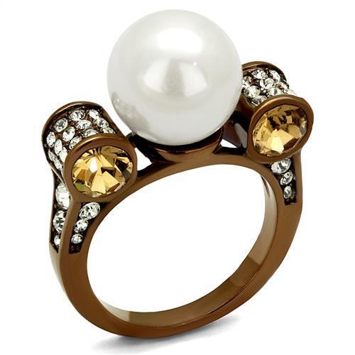 TK2774 - Stainless Steel Ring IP Coffee light Women Synthetic White