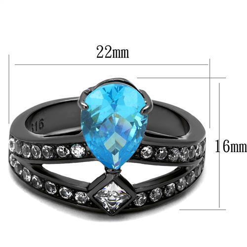 TK2775 - Stainless Steel Ring IP Light Black  (IP Gun) Women AAA Grade CZ Sea Blue