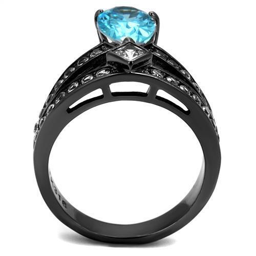 TK2775 - Stainless Steel Ring IP Light Black  (IP Gun) Women AAA Grade CZ Sea Blue