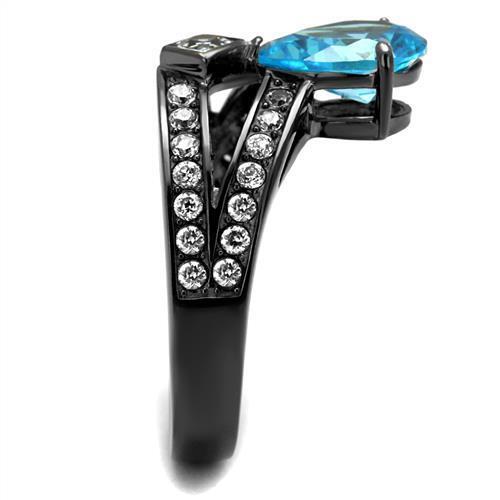 TK2775 - Stainless Steel Ring IP Light Black  (IP Gun) Women AAA Grade CZ Sea Blue