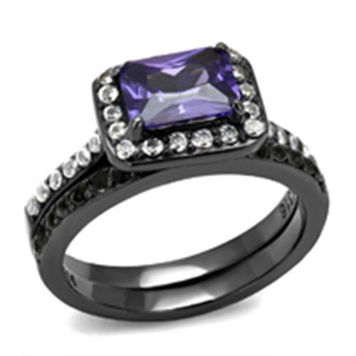 TK2778 - Stainless Steel Ring IP Light Black  (IP Gun) Women AAA Grade CZ Tanzanite