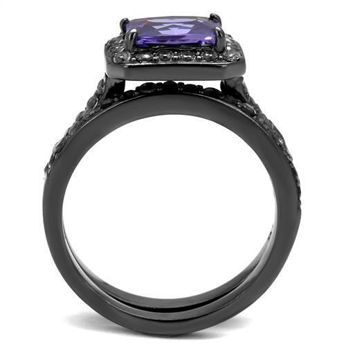 TK2778 - Stainless Steel Ring IP Light Black  (IP Gun) Women AAA Grade CZ Tanzanite