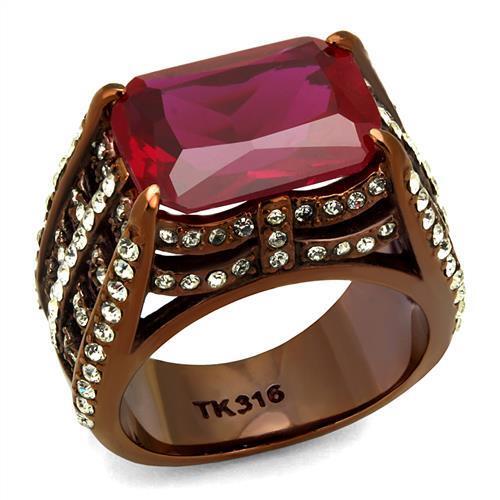 TK2779 - Stainless Steel Ring IP Coffee light Women Synthetic Garnet