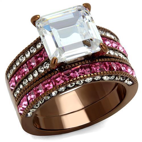 TK2782 - Stainless Steel Ring IP Coffee light Women AAA Grade CZ Clear