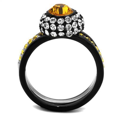 TK2783 - Stainless Steel Ring Two-Tone IP Black (Ion Plating) Women Top Grade Crystal Topaz