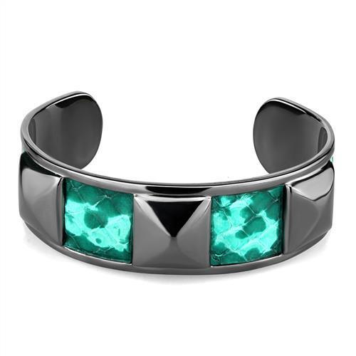 TK2794 - Stainless Steel Bangle IP Light Black  (IP Gun) Women Leather Emerald