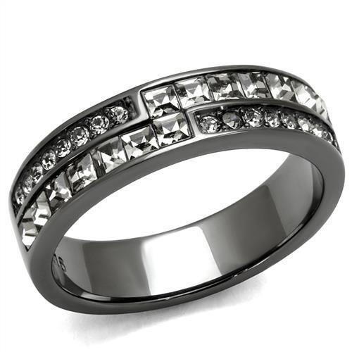 TK2799 - Stainless Steel Ring IP Light Black  (IP Gun) Women Top Grade Crystal Black Diamond