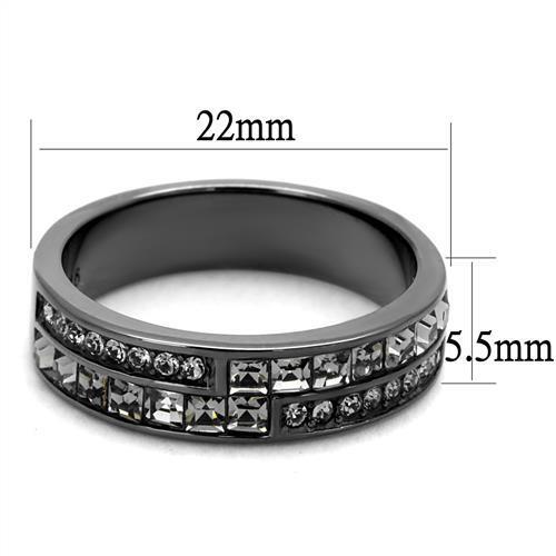 TK2799 - Stainless Steel Ring IP Light Black  (IP Gun) Women Top Grade Crystal Black Diamond