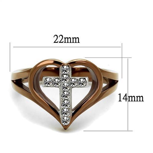 TK2802 - Stainless Steel Ring Two Tone IP Light Brown (IP Light coffee) Women Top Grade Crystal Clear