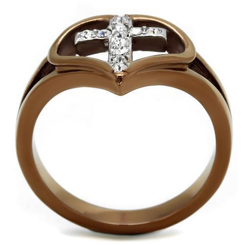 TK2802 - Stainless Steel Ring Two Tone IP Light Brown (IP Light coffee) Women Top Grade Crystal Clear