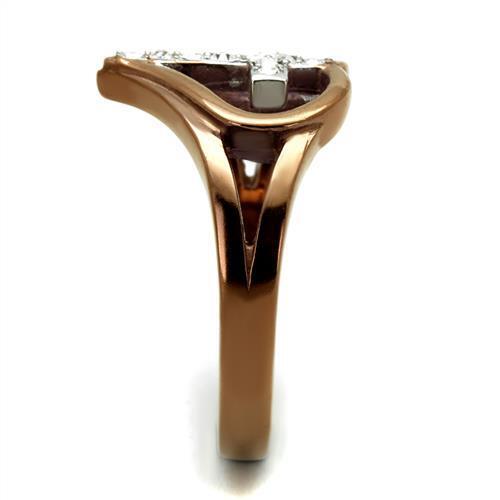 TK2802 - Stainless Steel Ring Two Tone IP Light Brown (IP Light coffee) Women Top Grade Crystal Clear