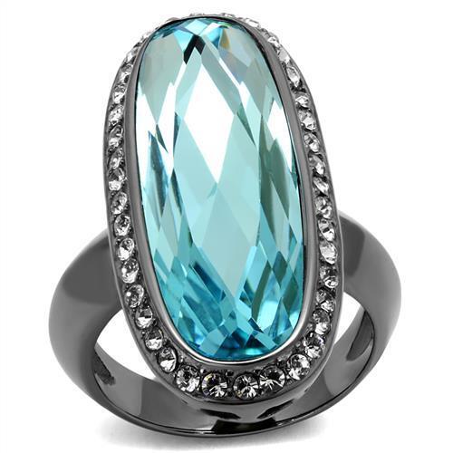 TK2804 - Stainless Steel Ring IP Light Black  (IP Gun) Women Top Grade Crystal Sea Blue