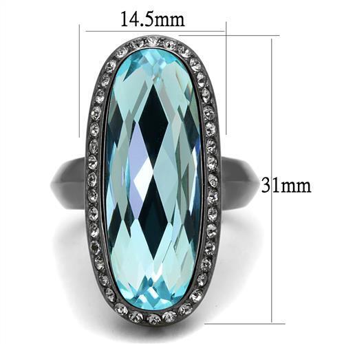 TK2804 - Stainless Steel Ring IP Light Black  (IP Gun) Women Top Grade Crystal Sea Blue