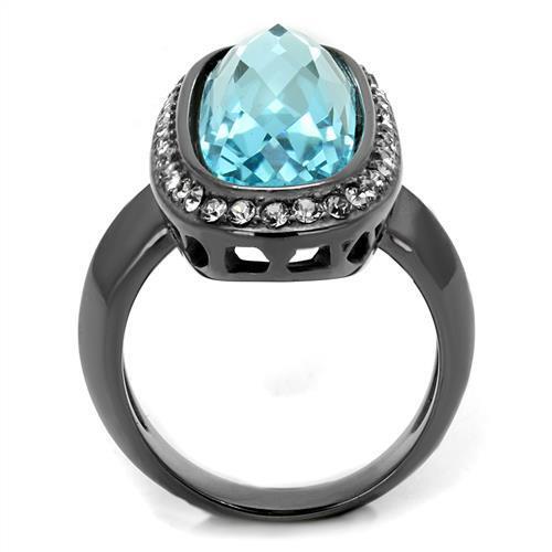 TK2804 - Stainless Steel Ring IP Light Black  (IP Gun) Women Top Grade Crystal Sea Blue