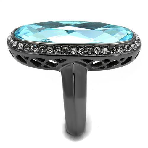 TK2804 - Stainless Steel Ring IP Light Black  (IP Gun) Women Top Grade Crystal Sea Blue