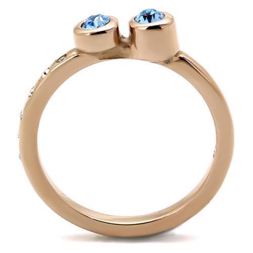 TK2807 - Stainless Steel Ring IP Rose Gold(Ion Plating) Women Top Grade Crystal Sea Blue