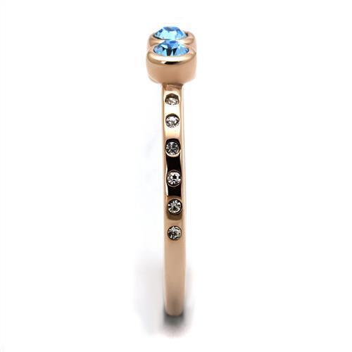 TK2807 - Stainless Steel Ring IP Rose Gold(Ion Plating) Women Top Grade Crystal Sea Blue