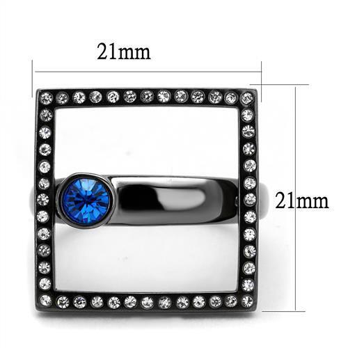 TK2808 - Stainless Steel Ring IP Light Black  (IP Gun) Women Top Grade Crystal Capri Blue