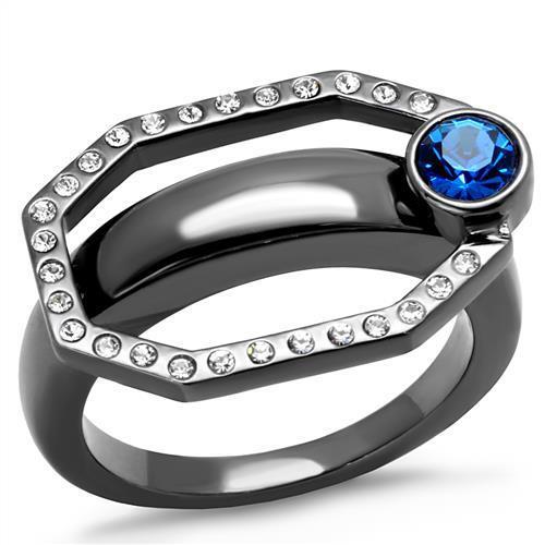 TK2809 - Stainless Steel Ring IP Light Black  (IP Gun) Women Top Grade Crystal Capri Blue