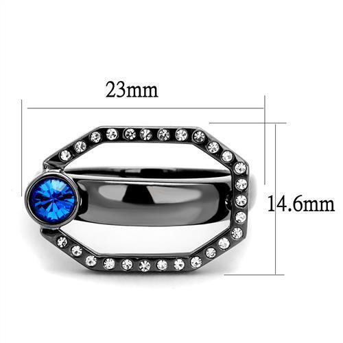 TK2809 - Stainless Steel Ring IP Light Black  (IP Gun) Women Top Grade Crystal Capri Blue