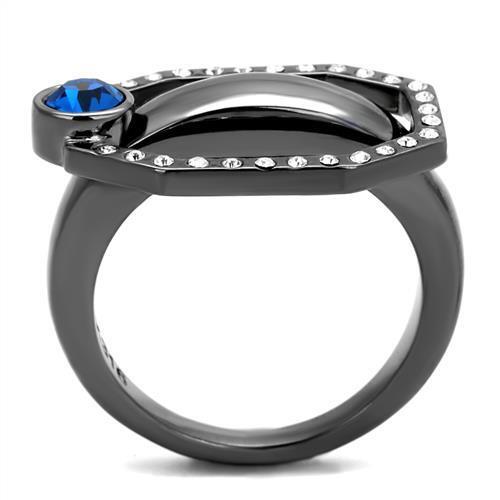 TK2809 - Stainless Steel Ring IP Light Black  (IP Gun) Women Top Grade Crystal Capri Blue