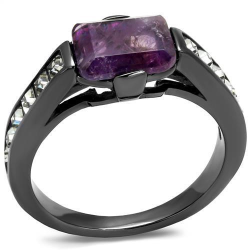 TK2832 - Stainless Steel Ring IP Light Black  (IP Gun) Women Precious Stone Amethyst