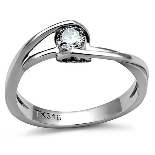 TK2835 - Stainless Steel Ring High polished (no plating) Women AAA Grade CZ Clear