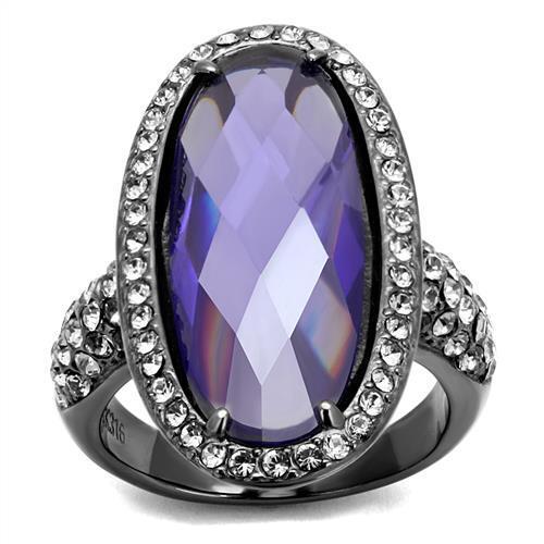 TK2840 - Stainless Steel Ring IP Light Black  (IP Gun) Women AAA Grade CZ Tanzanite