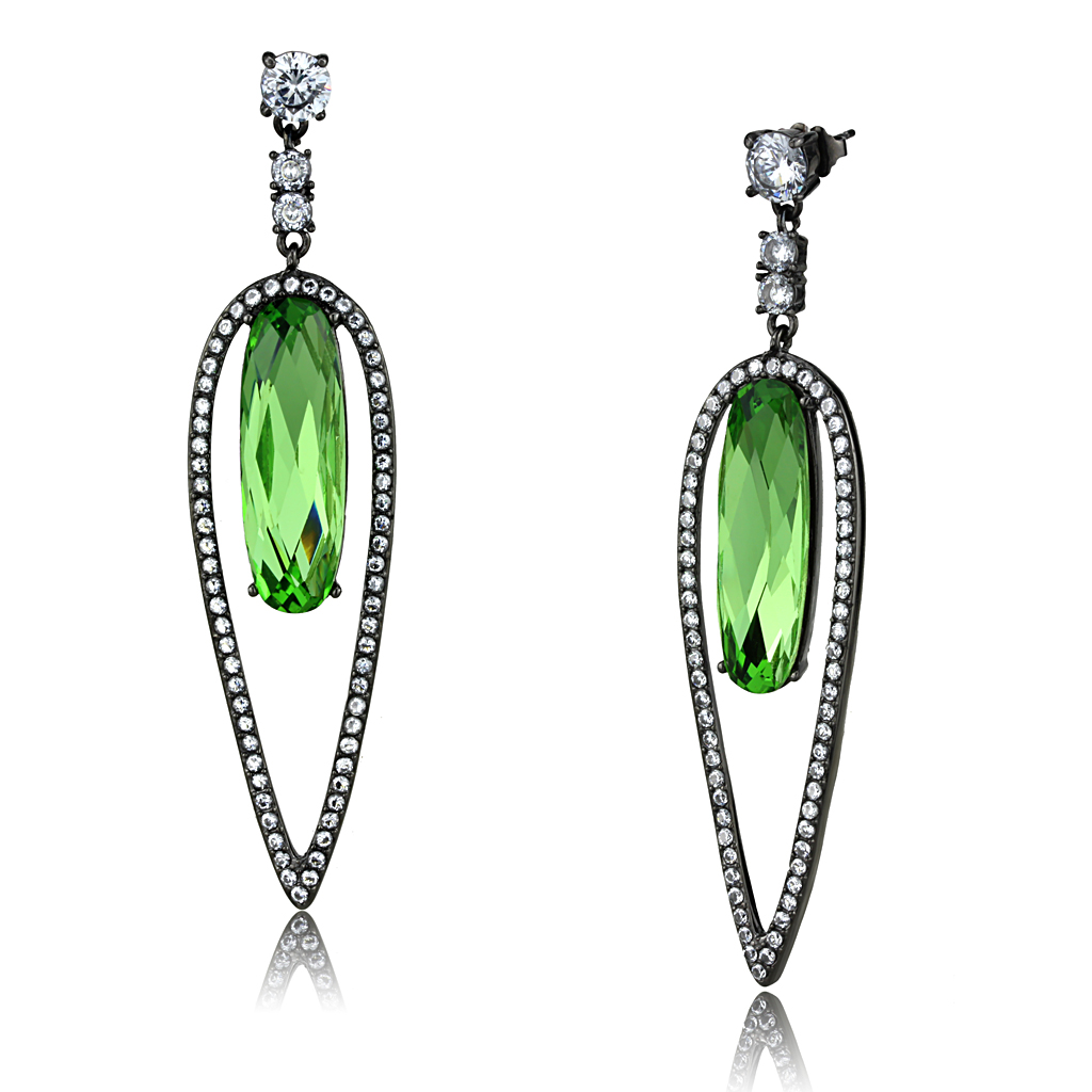 TK2846 - Stainless Steel Earrings IP Light Black  (IP Gun) Women Top Grade Crystal Peridot